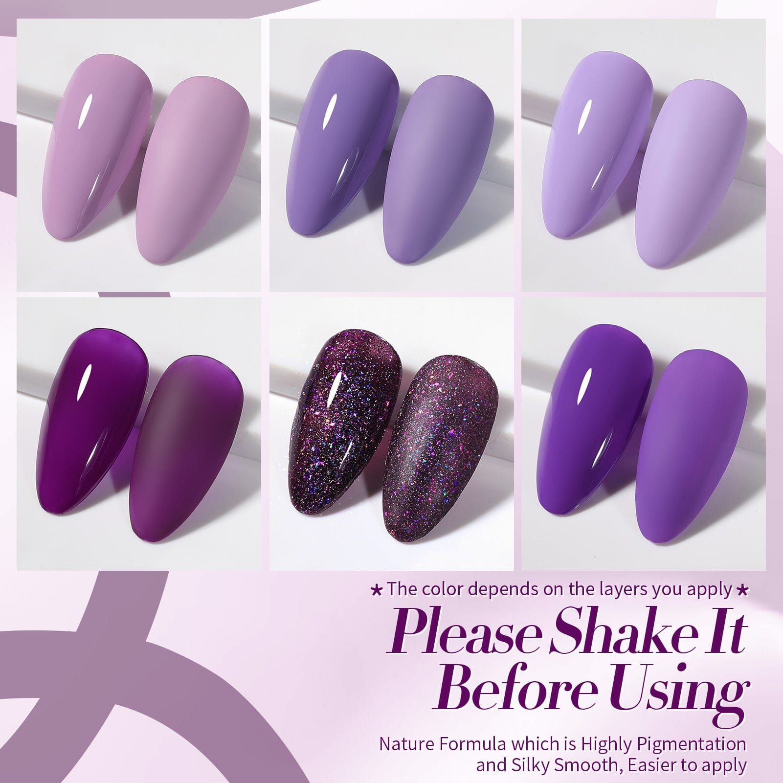 6 Colors Purple Gel Polish Set S08 Lavender Mist 7ml Gel Nail Polish BORN PRETTY