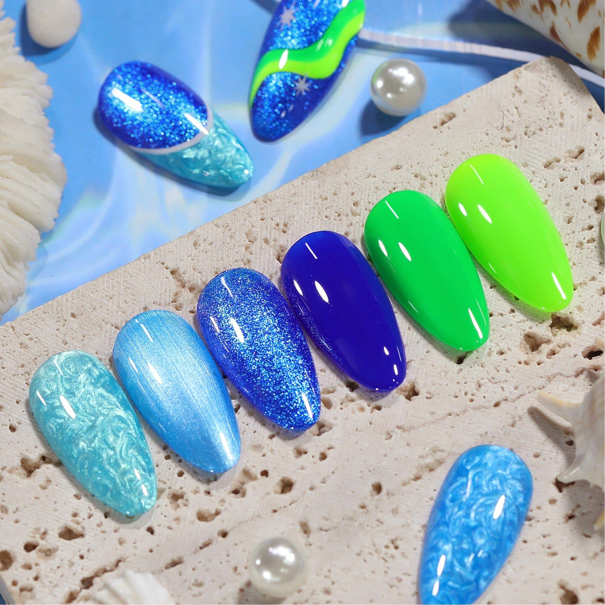 6 Colors Blue Green Threaded Gel Polish Set T03 Fairy Snail 7ml Gel Nail Polish BORN PRETTY