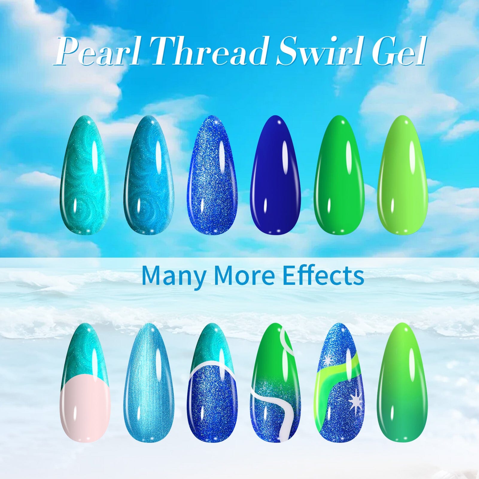 6 Colors Blue Green Threaded Gel Polish Set T03 Fairy Snail 7ml Gel Nail Polish BORN PRETTY