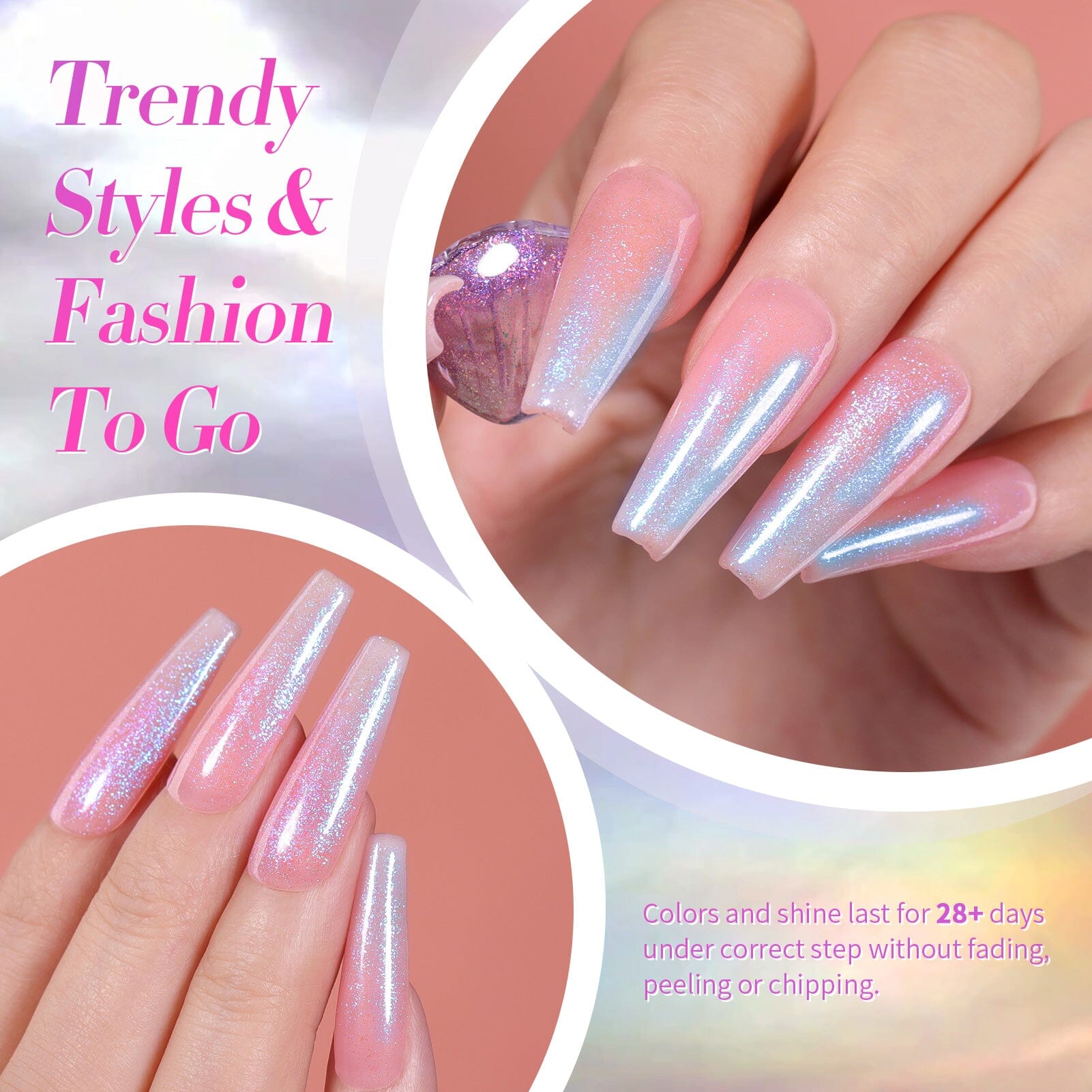 6 Colors Pink Shimmery Aurora Gel Polish Set T04 Conch Spirit 7ml Gel Nail Polish BORN PRETTY