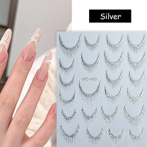 Gold Silver Tassels French 3D Nail Sticker Nail Decoration No Brand MO-486 (Silver)
