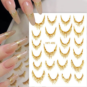 Gold Silver Tassels French 3D Nail Sticker Nail Decoration No Brand