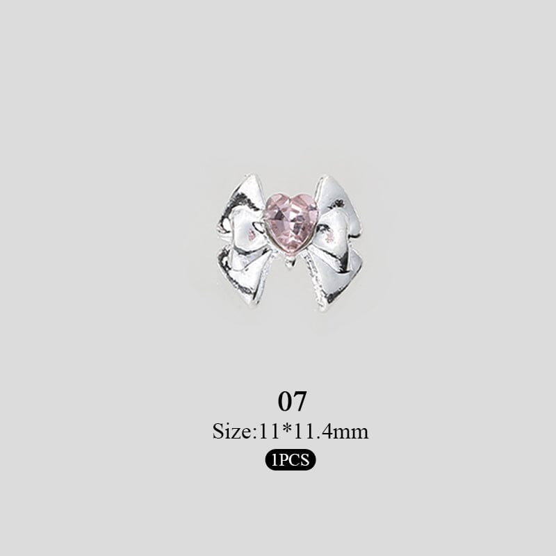 Pink Heart Bowknot Rhinestones Alloy 3D Nail Decoration #07 Nail Decoration No Brand