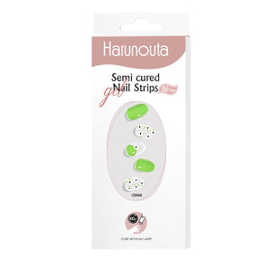 16 Tips White Flowers Green Semi-cured Gel Nail Wraps C0068 Nail Sticker Harunouta