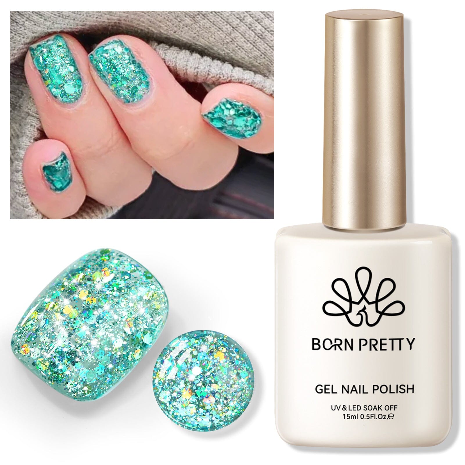 Green Colorful Sequins Glitter Gel Polish SG09 Spray Wave 15ml Gel Nail Polish BORN PRETTY