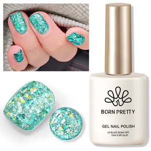 Green Colorful Sequins Glitter Gel Polish SG09 Spray Wave 15ml Gel Nail Polish BORN PRETTY