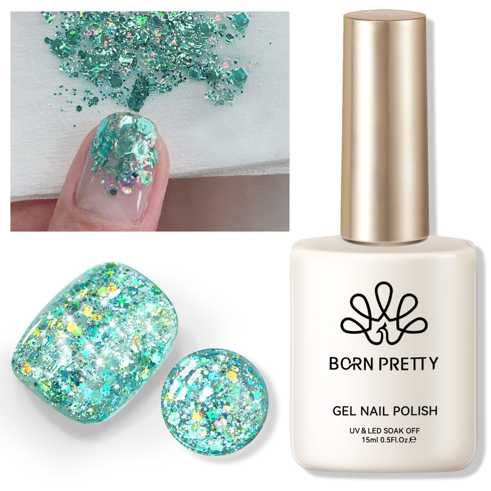 Green Colorful Sequins Glitter Gel Polish SG09 Spray Wave 15ml Gel Nail Polish BORN PRETTY