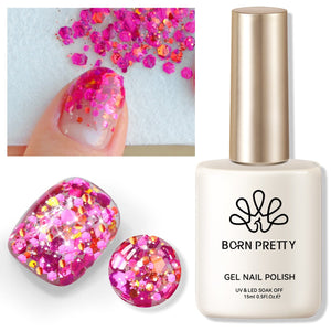Pink Colorful Sequins Glitter Gel Polish SG10 Celebration 15ml Gel Nail Polish BORN PRETTY