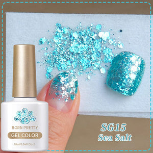 Blue Glitter Sequins Gel Polish SG15 Sea Salt 10ml Gel Nail Polish BORN PRETTY