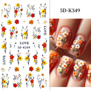 White Yellow Daisy Flowers 5D Nail Stickers 5D-K349 Nail Sticker No Brand