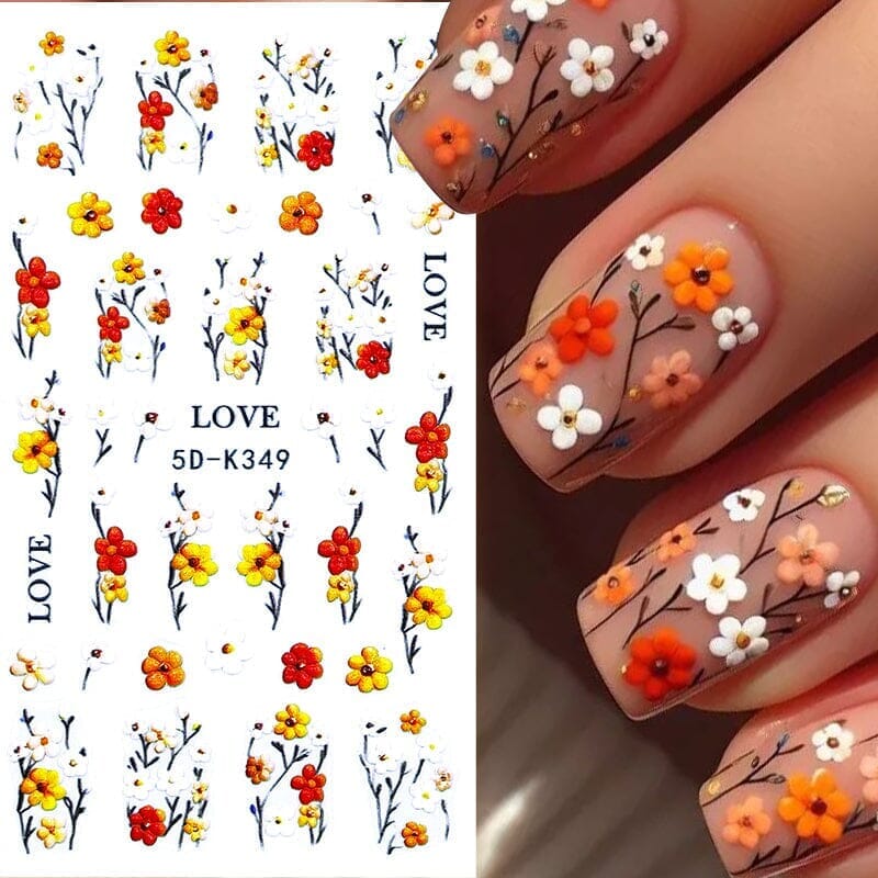 White Yellow Daisy Flowers 5D Nail Stickers 5D-K350 Nail Sticker No Brand