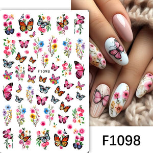 Pink Butterfly Flowers 3D Nail Stickers F1098 Nail Sticker No Brand