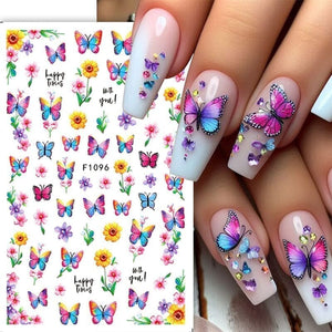 Pink Butterfly Flowers 3D Nail Stickers F1098 Nail Sticker No Brand