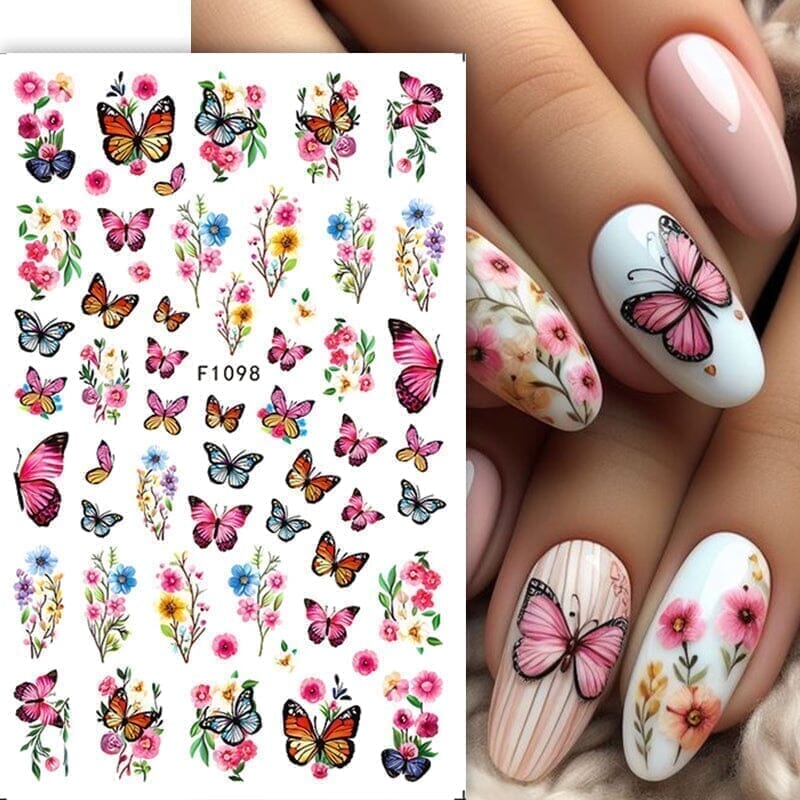 Multicolor Butterfly Flowers 3D Nail Stickers F1100 Nail Sticker No Brand