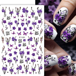 Yellow Butterfly Flowers 3D Nail Stickers F1095 Nail Sticker No Brand