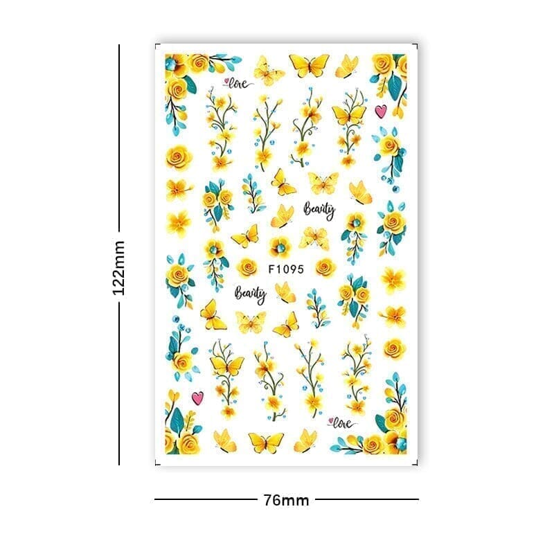 Blue Butterfly Flowers 3D Nail Stickers F1097 Nail Sticker No Brand