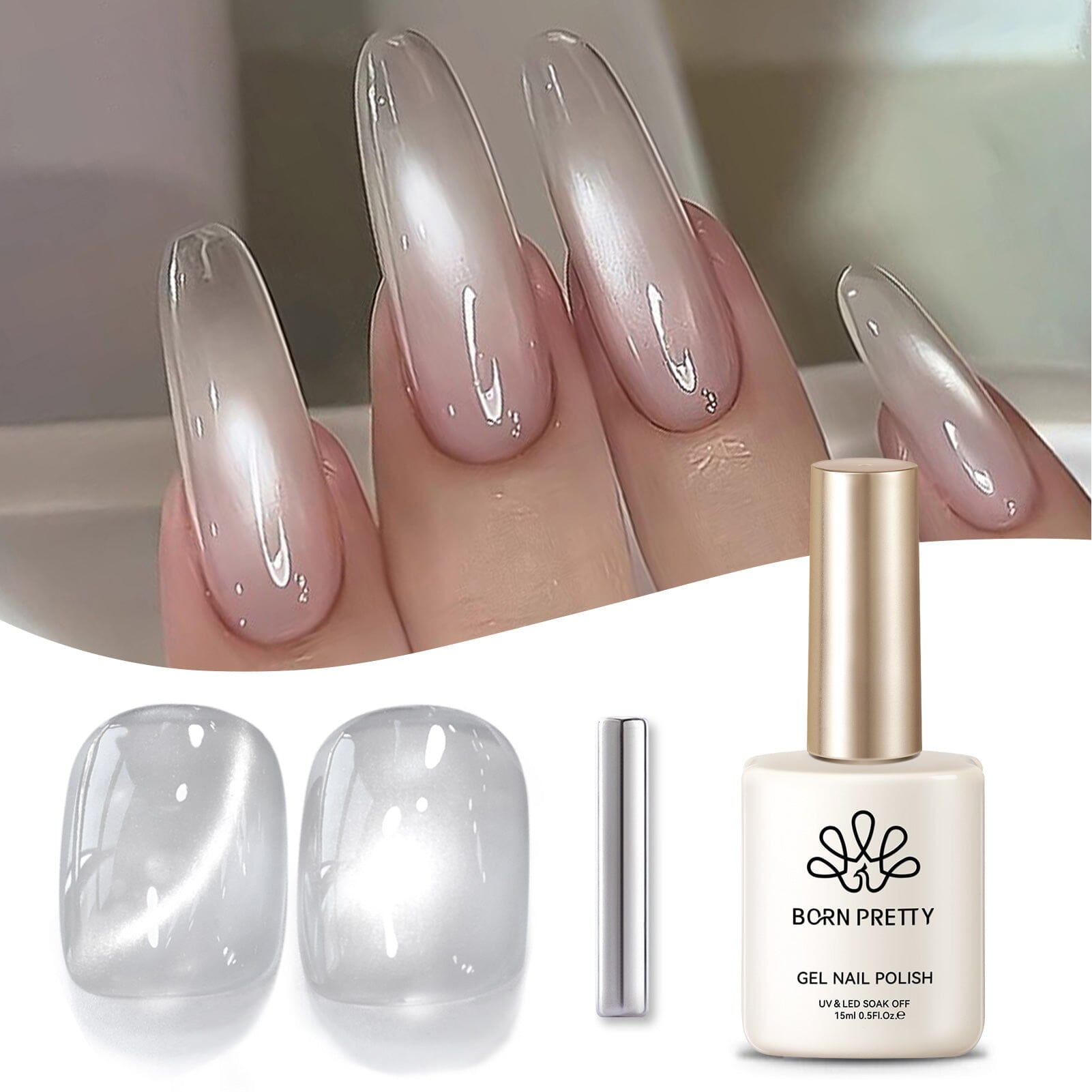 White Cat Magnetic Gel Polish MY77 Flowing Light White 15ml Gel Nail Polish BORN PRETTY