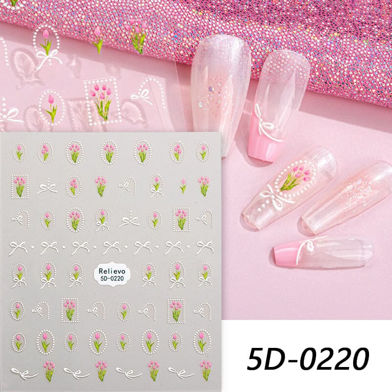 5D Embossed Flowers Nail Sticker Nail Sticker No Brand 03