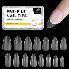 300pcs 15 Sizes Almond False Nail Tips Full Cover Half Matte Nails Nail Tips BORN PRETTY