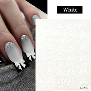 French Bowknot 3D Nail Sticker NS225 Nail Sticker No Brand White