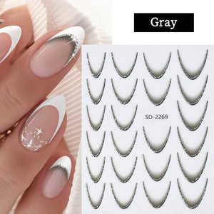 French Gradient Line 3D Nail Sticker SD2261-2272 Nail Sticker No Brand Gray
