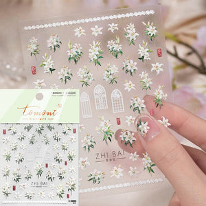Spring Pink White Lily Flowers 5D Nail Sticker Nail Sticker No Brand 01