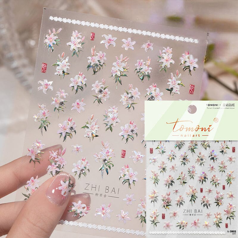 Spring Pink White Lily Flowers 5D Nail Sticker Nail Sticker No Brand 04