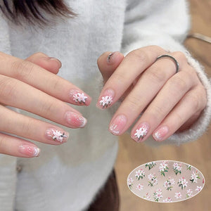 Spring Pink White Lily Flowers 5D Nail Sticker Nail Sticker No Brand
