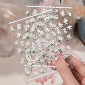 Spring Pink White Lily Flowers 5D Nail Sticker Nail Sticker No Brand