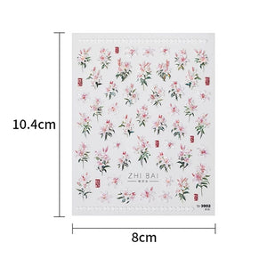 Spring Pink White Lily Flowers 5D Nail Sticker Nail Sticker No Brand