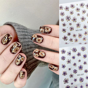 Golden Border Flowers 3D Nail Stickers Nail Sticker No Brand