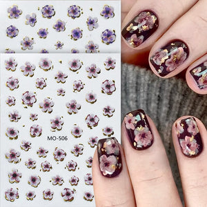 Golden Border Flowers 3D Nail Stickers Nail Sticker No Brand