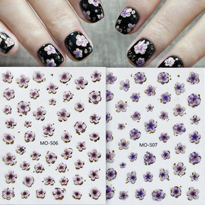 Golden Border Flowers 3D Nail Stickers Nail Sticker No Brand