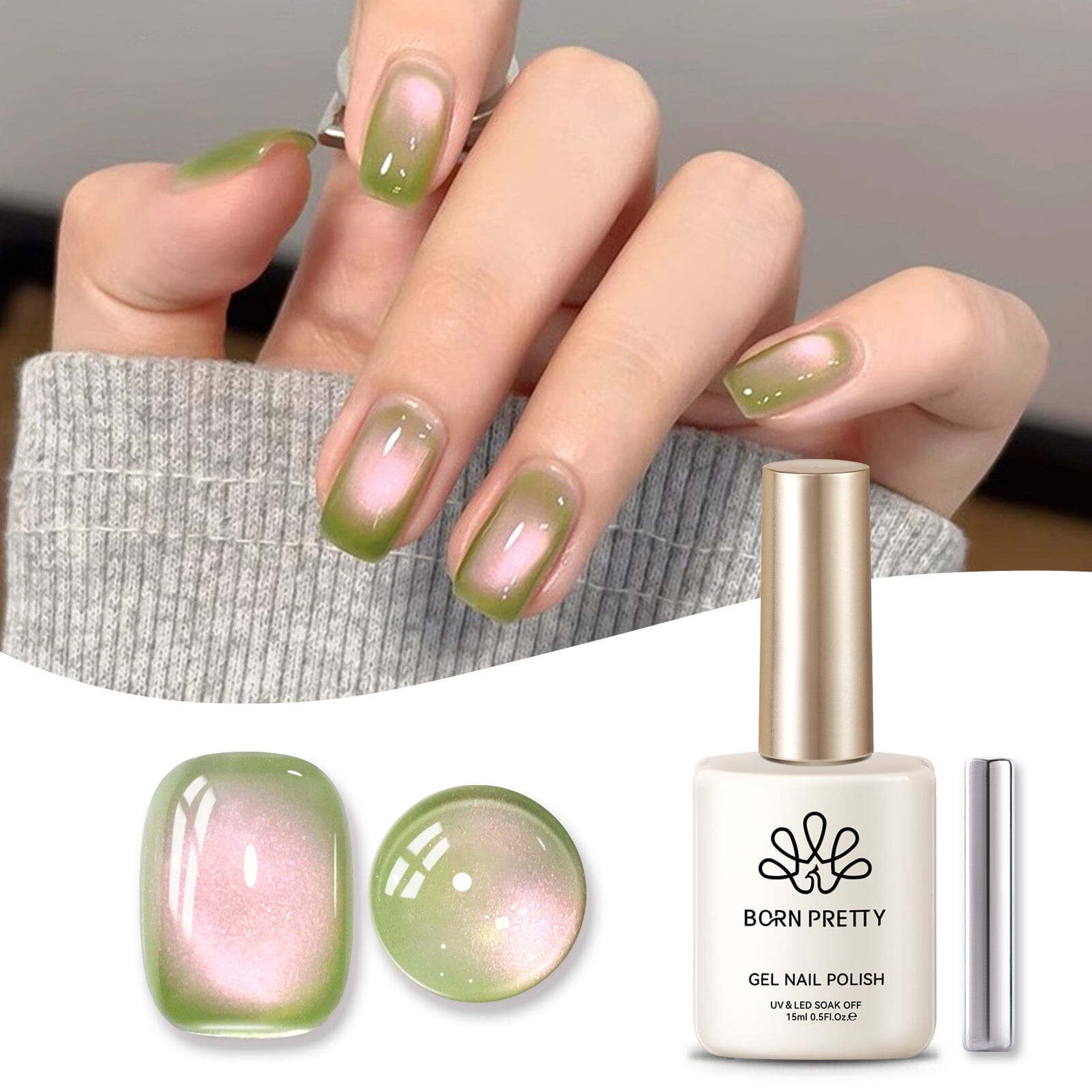 Green Colored Cat Magnetic Gel Polish MY278 Guava 15ml Gel Nail Polish BORN PRETTY