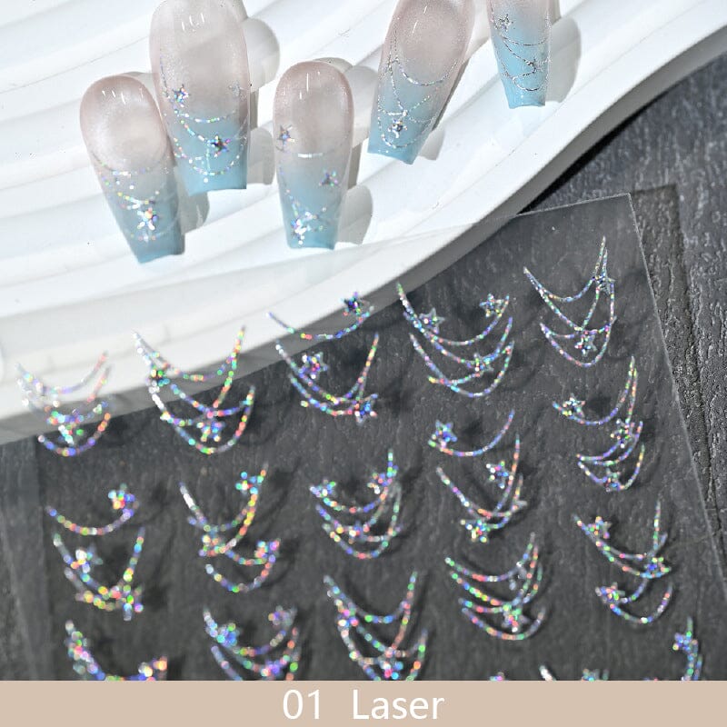 French Star Lines Glitter 3D Nail Sticker Nail Sticker No Brand 01