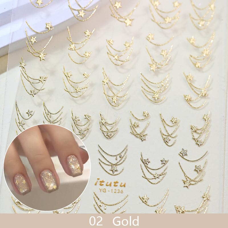 French Star Lines Glitter 3D Nail Sticker Nail Sticker No Brand 02