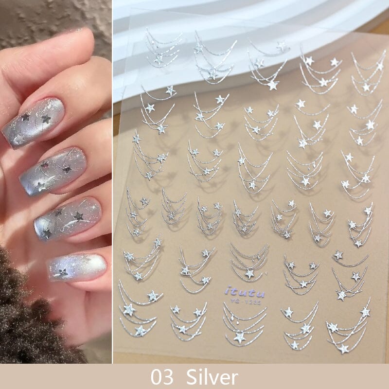 French Star Lines Glitter 3D Nail Sticker Nail Sticker No Brand 03
