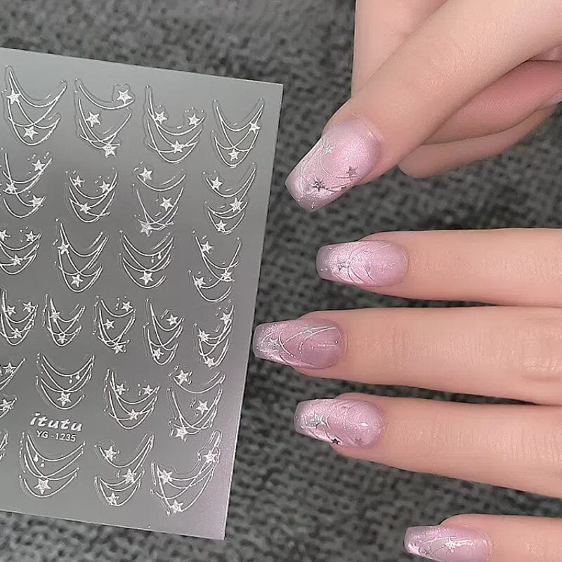 French Star Lines Glitter 3D Nail Sticker Nail Sticker No Brand