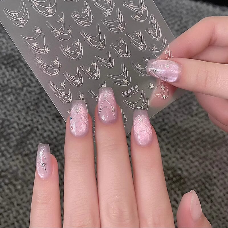 French Star Lines Glitter 3D Nail Sticker Nail Sticker No Brand
