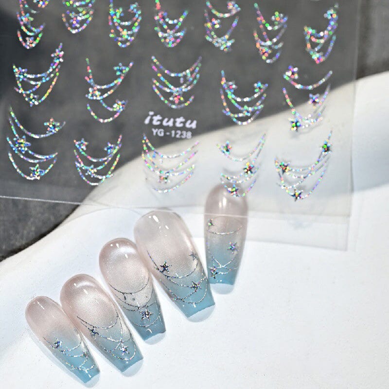 French Star Lines Glitter 3D Nail Sticker Nail Sticker No Brand