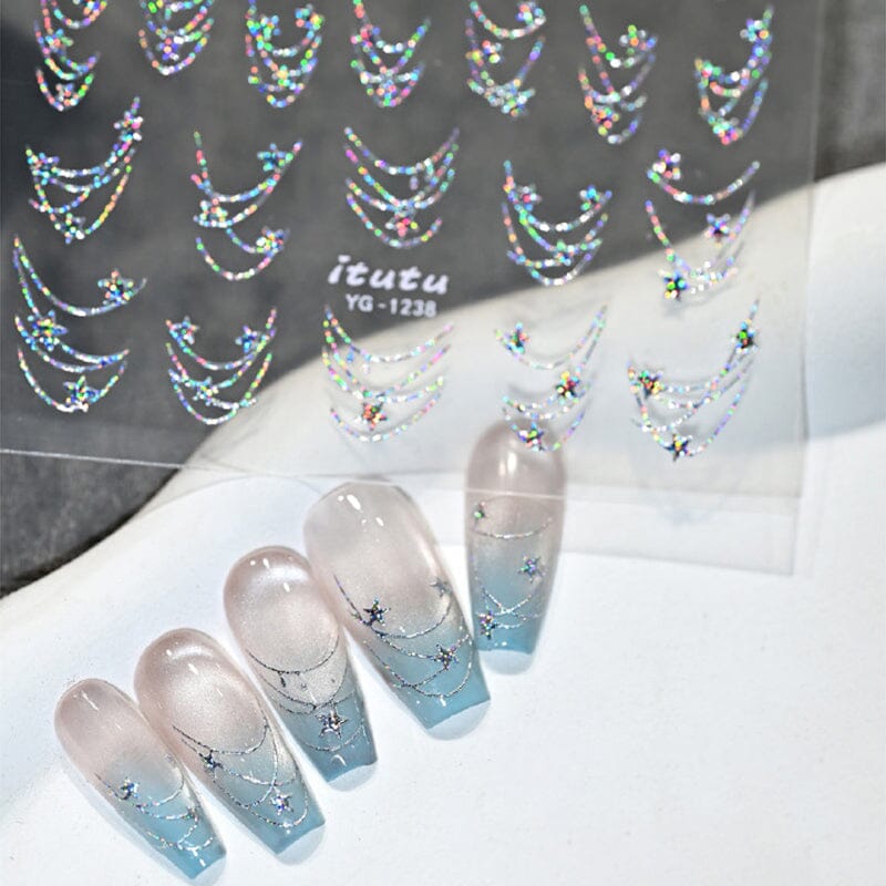 French Star Lines Glitter 3D Nail Sticker Nail Sticker No Brand