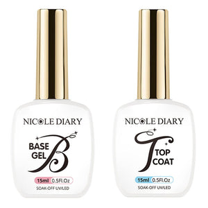 2 Bottles Base Top Coat Set 15ml Base & Top Coat NICOLE DIARY
