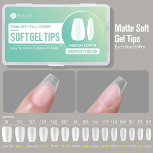 420pcs Matte Soft Gel Tips Nail Tips UR SUGAR Medium Coffin