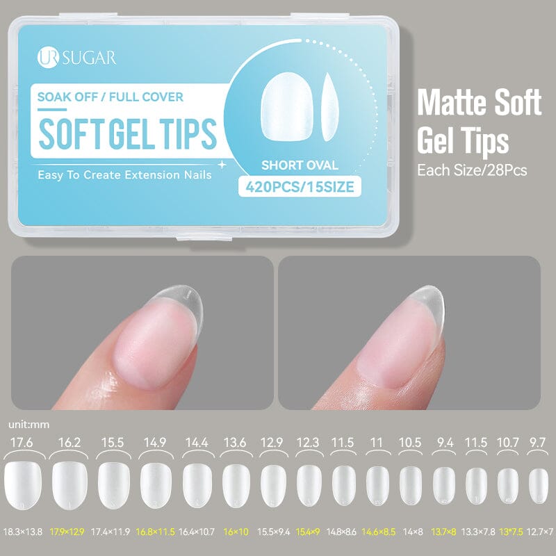 420pcs Matte Soft Gel Tips Nail Tips UR SUGAR Short Oval