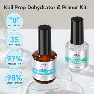 2 Bottles Set Nail Prep Dehydrator-Primer Kit 15ml Base & Top Coat BORN PRETTY