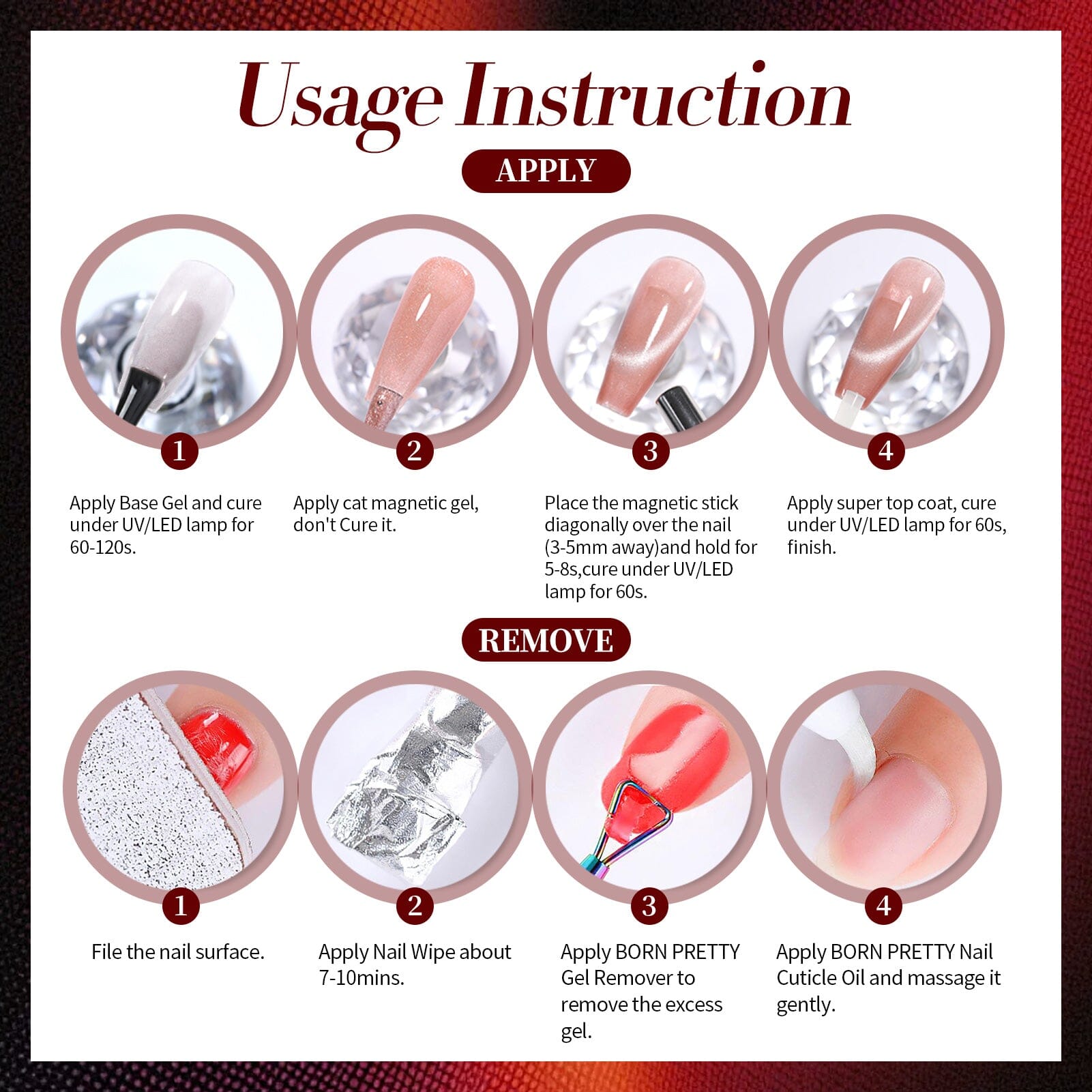 Crystal Cat Magnetic Gel MY154 Red Spider Lily 15ml HEMA/TPO FREE Gel Nail Polish BORN PRETTY