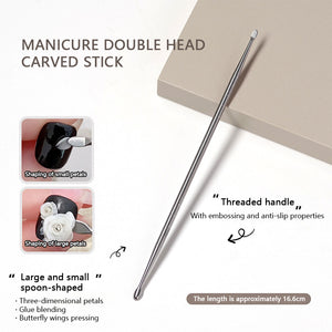 Double Headed Spoon Metal Carved Stick Nail Tips No Brand