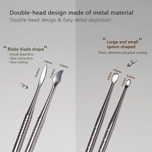 Double Headed Spoon Metal Carved Stick Nail Tips No Brand