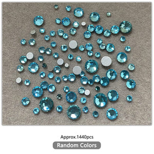 1440pcs Lake Blue Flatback Round Nail Art Rhinestones SS3-SS16 Nail Decoration No Brand Mixed