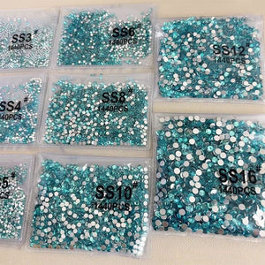 1440pcs Lake Blue Flatback Round Nail Art Rhinestones Mixed Clearance No Brand